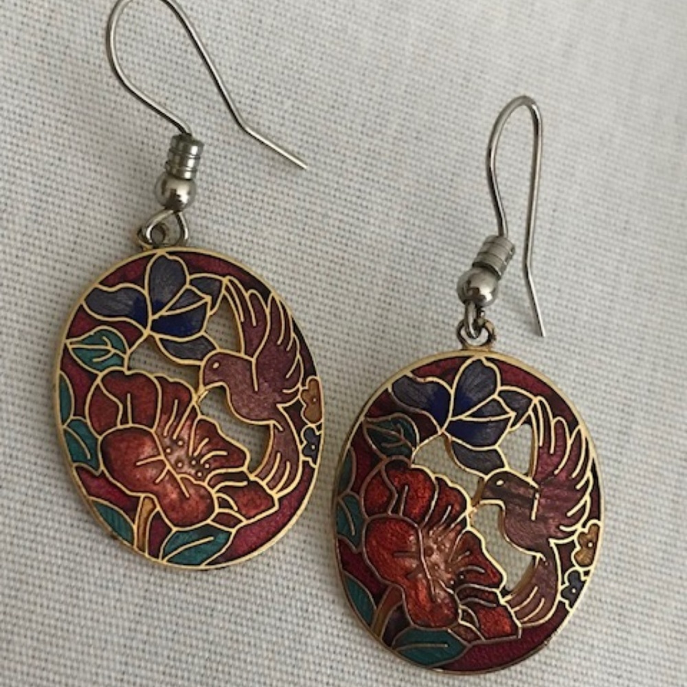 Cloissonne Hummingbird Earrings